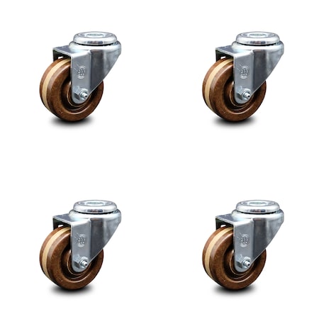 Service Caster 3 Inch High Temp Phenolic Wheel Swivel Bolt Hole Caster Set SCC-BH20S314-PHRHT-4
